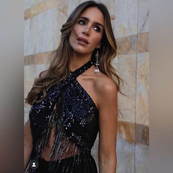 NEW ZARA FRINGED SEQUIN HALTER NECK JUMPSUIT